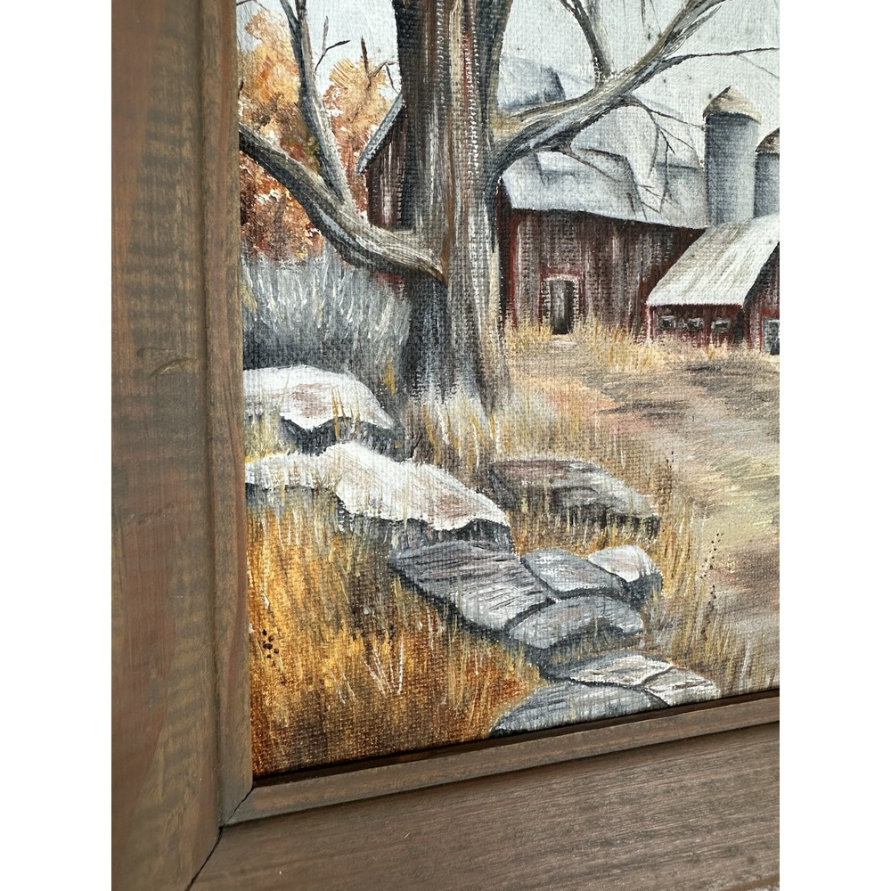 VTG Primitive Original Painting Americana Farm Scene Barn By Connie Law Folk Art - Picture 4 of 12